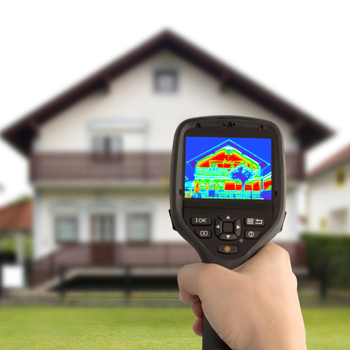 Caméra thermique pointée sur une maison — DPE